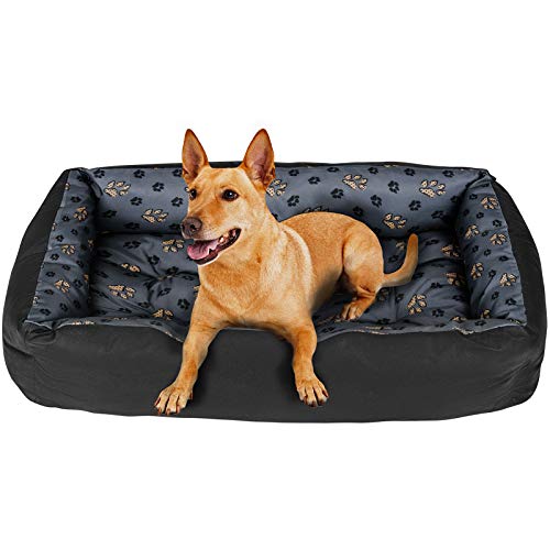 SuperKissen24. Hundebett Hundekorb Hundesofa Tierbett für Kleine, Mittlere und Grosse Hunde - Waschbar - Größe L - Schwarz und Grau - Pfoten von SuperKissen24.