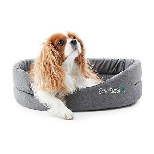 SuperKissen24. Hundebett für Kleine Mittel und Große Hunde oder Katze- Waschbar Hundekissen - Oeko-TEX-Zertifikat - Wasserdicht Hundesofa - Oval - 71 cm x 60 cm - Flachs Grau von SuperKissen24.