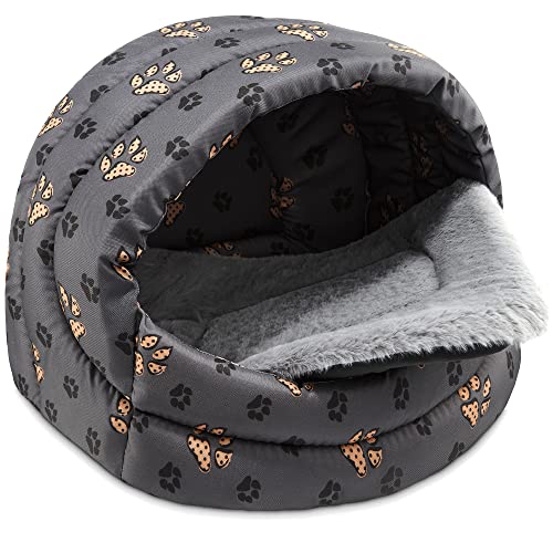 SuperKissen24. Hundehütte indoor - Hundebett - Hundebox für Kleine Mittlere und Große Hunde und Katzen - Wasserdicht Hundehöhle - Katzenhöhle - 41x30x31 cm - Pfoten Grau von SuperKissen24.