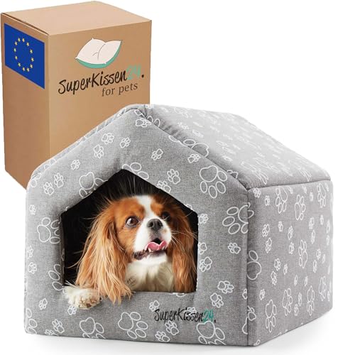 SuperKissen24. Hundehütte indoor - Hundebett - Hundebox für Kleine Mittlere und Große Hunde und Katzen - Wasserdicht Hundehöhle - Katzenhöhle - 50x64x45 cm - Claw Grau von SuperKissen24.