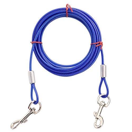 SuperglockT Edelstahl Hundeleine Doppelkopf Heavy Duty Kabelleine Hofleine Gartenleine Auslaufleine reißfeste Laufleine mit 360 Grad drehbar Karabiner für Hunde bis 35 KG (5-Meter, Blau) von SuperglockT