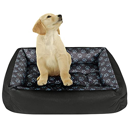 SuperKissen24. Hundebett Hundekorb Hundesofa Tierbett für Kleine, Mittlere und Grosse Hunde - Waschbar - Größe M - Schwarz und Grau - Pfoten aus flachs von SuperKissen24.