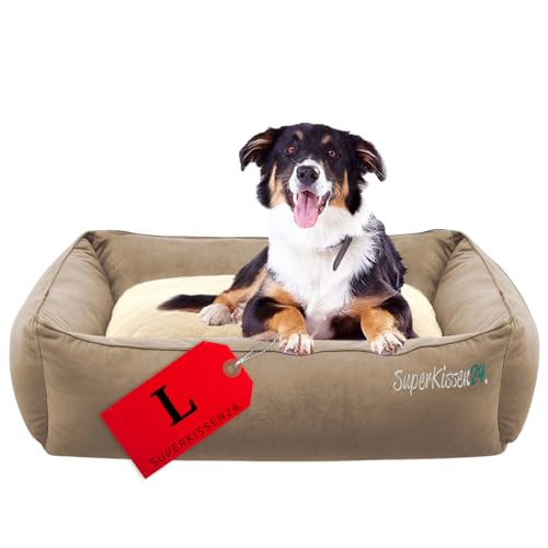 SuperKissen24. Hundebett für große Hunde - Weiches Hundesofa flauschig aus kratzfestem Material Plüsch - Hundekissen waschbar - Hundekorb in Beige - L 95 x 75 cm von SuperKissen24.