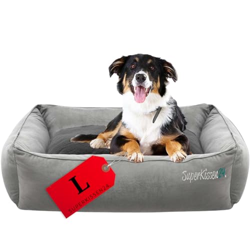 SuperKissen24. Hundebett für große Hunde - Weiches Hundesofa flauschig aus kratzfestem Material Plüsch - Hundekissen waschbar - Hundekorb in Grau - L 95 x 75 cm von SuperKissen24.