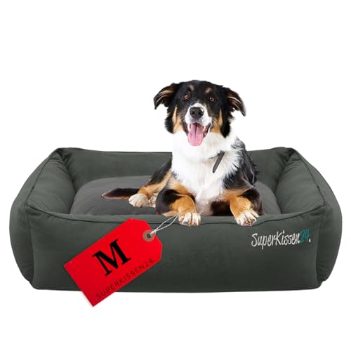 SuperKissen24. Hundebett für mittelgroße Hunde - Weiches Hundesofa flauschig aus kratzfestem Material Plüsch - Hundekissen waschbar - Hundekorb in Anthrazit - M 70 x 55 cm von SuperKissen24.