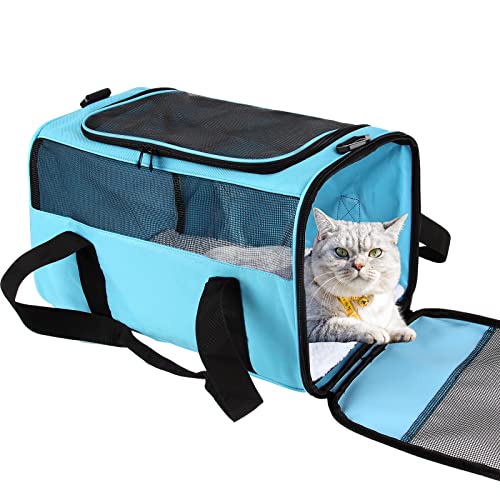 Superpetbag Katzentragetasche, Haustier-Tragetasche für kleine, mittelgroße Katzen, Hunde, Welpen bis zu 11.3 kg, faltbare Reisewelpen-Tragetasche (Medium, Blau) von Top tasta