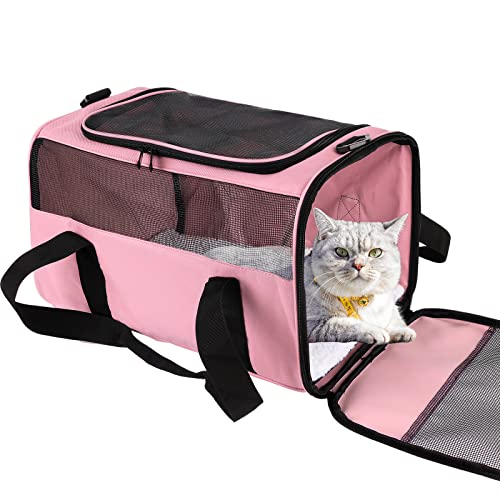 Superpetbag Katzentragetasche, Haustier-Tragetasche für kleine, mittelgroße Katzen, Hunde, Welpen bis zu 9 kg, faltbare Reisewelpen-Tragetasche (Medium, Rosa) von Top tasta