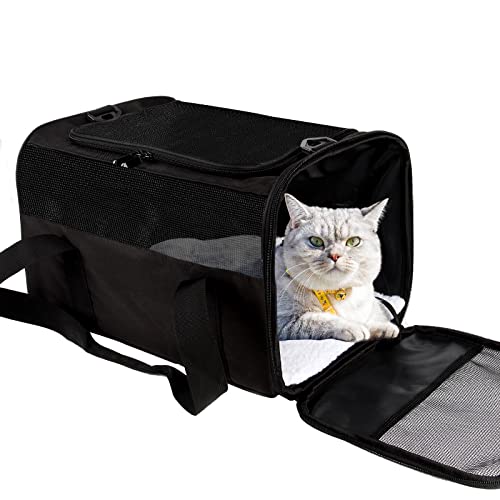 Superpetbag Katzentragetasche, Haustier-Tragetasche für kleine, mittelgroße Katzen, Hunde, Welpen bis zu 9 kg, faltbare Reisewelpen-Tragetasche (Medium, Schwarz) von Top tasta