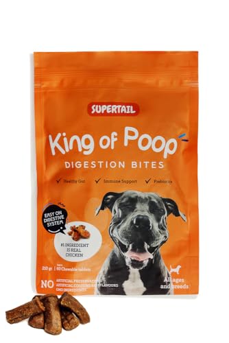 Supertail King of Poop für Hunde - Hundeleckerli zur Unterstützung der Darmkur, Verdauung, Durchfall Hund & Magen-Darmflora mit Präbiotika und Vitamine für Hunde - 60 leckere Snacks (270g) mit Huhn von Supertail