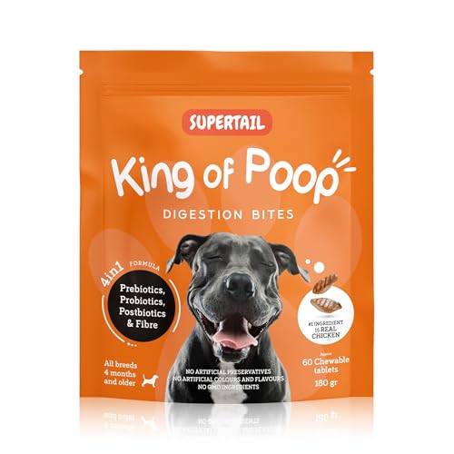 Supertail Leckerli für Hunde – Neue Formel - Unterstützung der Darmkur und Verdauung, mit Probiotika, gegen Durchfall & für die Magen-Darmflora von King of Poop – 60 Snacks, 180 g (Huhn) von Supertail