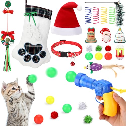 Supervitae 33 Stück Weihnachtsstrumpf Katzenpistole Spielzeug Set, Weihnachten Interaktives Katzenspielzeug Set für Katzen Xmas Geschenke Urlaub Party Outdoor Kätzchen Maus Spielzeug Plüschtier für von Supervitae