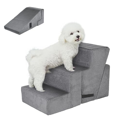 Supet 3 in 1 Hundetreppe für kleine Hunde zum Aufstehen auf Bett, Hunderampe für Couch Sofa und Bett, Hundetreppe für Bett mit rutschfester Unterseite und waschbarem Bezug, Haustiertreppe von Supet