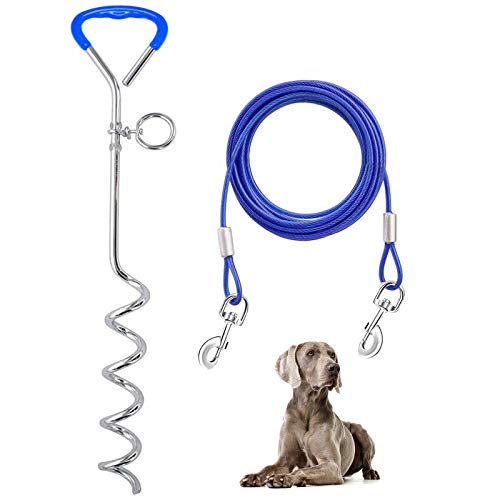 Supet Bodenanker Hund,Anlegepflock für Hunde Groß,Erdanker Hund,Erdspiess Hundeleine,Erdspieß Hundeleine für Hunde Strand (10M, Blau) von Supet