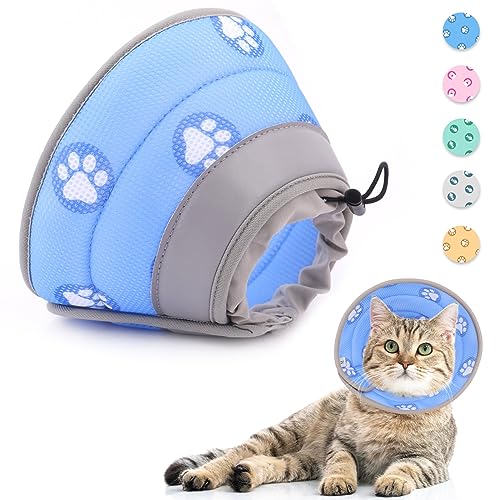 Supet Halskrause Katze,Einstellbarer Halskrause Katze Halsband,Wiederherstellung Halsband Weich Kragen Cone Nach Operation und Verletzungen für Welpen, Kleine Hunde und Katzen (Blau,L) von Supet