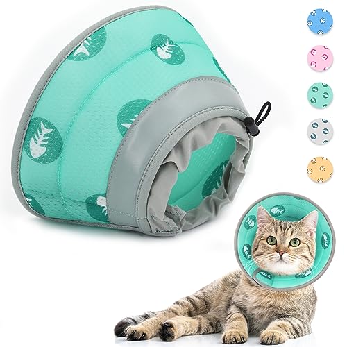 Supet Halskrause Katze,Einstellbarer Halskrause Katze Halsband,Wiederherstellung Halsband Weich Kragen Cone Nach Operation und Verletzungen für Welpen, Kleine Hunde und Katzen (Green,M-) von Supet