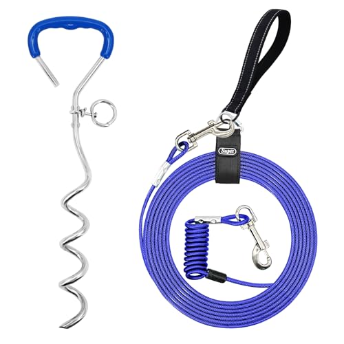 Supet Hundeleinenkabel und Pfahl, robustes Hundekabel für Outdoor, Hof und Camping, für mittelgroße bis große Hunde bis zu 56,7 kg, 40,6 cm Pfahl mit robuster Feder und Metallhaken (3 m) von Supet