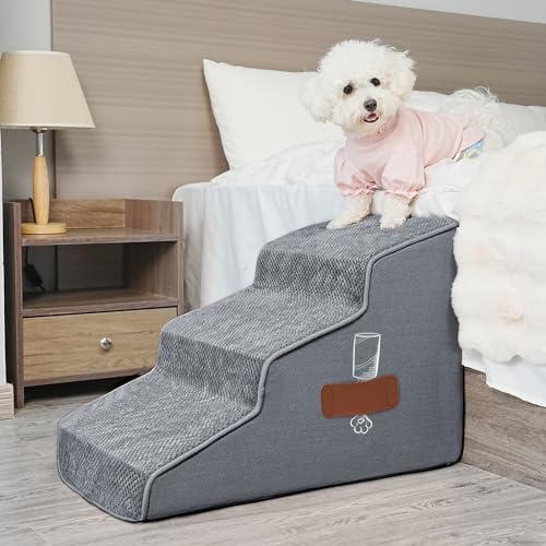 Supet Hundetreppe für kleine, mittelgroße Hunde zum Aufsteigen auf das Bett, Couch, Auto, 3-stufige Haustiertreppe für Hunde, Welpen, Katzen von Supet