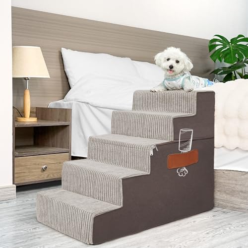 Supet Hundetreppe für kleine, mittelgroße und große Hunde zum Aufsteigen auf das Bett 0402-brown-5 von Supet