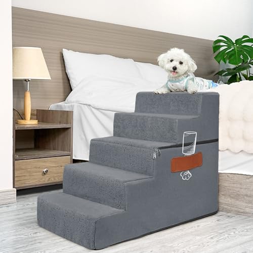 Supet Hundetreppe für kleine, mittelgroße und große Hunde zum Aufsteigen auf das Bett 071801 Treppe 10-grau-5 von Supet