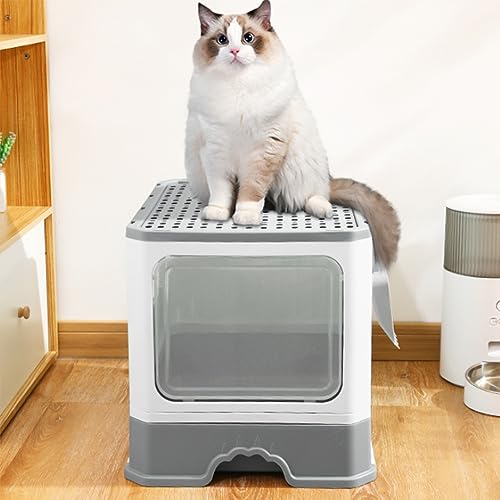 Geschlossene Katzentoilette, Großes Faltbares Katzenklo mit Zu öffnendem Dach, Abnehmbarem Tablett und Schaufel, Katzentoilette für Große und Kleine Katzen, Weniger Spuren (Grau, 50 * 35 * 38cm) von Supfine