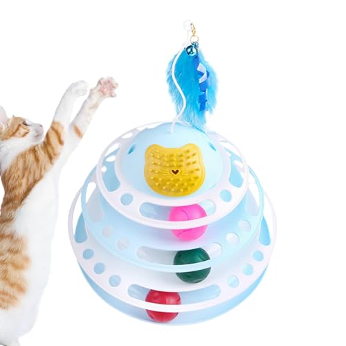 Suphyee Drehteller-Katzenspielzeug für Hauskatzen, interaktives Katzenspielzeug, Ball-Drehteller | 3-stufige Schiene mit Federn und elastischen Kugeln - Kätzchenspielzeug, Kugelbahn, Spaßroller, von Suphyee