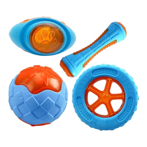 Suphyee Interaktives Hundespielzeug, schwimmendes Hundespielzeug,Sicheres Wasserspielzeug für Hunde, 4-teiliges Set - Lustige Zahnreinigungseffizienz, integrierter Quietscher, interaktives Spielzeug von Suphyee