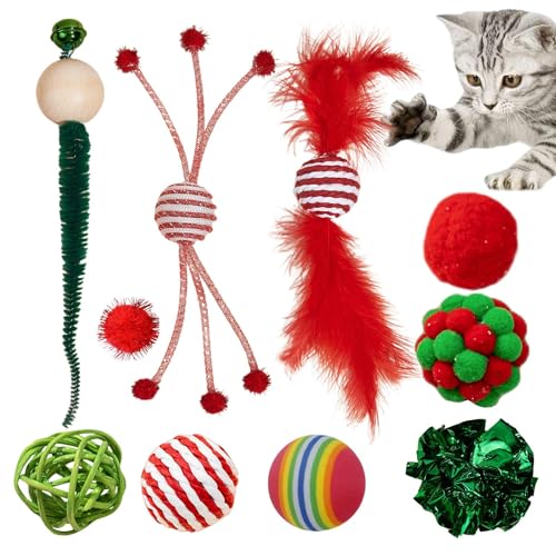 Suphyee Weihnachtsstrumpf Katzenspielzeug - Interaktives Kätzchenspielzeug, bissfest - Feiertags-Katzenspielzeug-Set mit verschiedenen Spielzeugen, verschiedenes Katzenspielzeug für die Feiertage zum von Suphyee