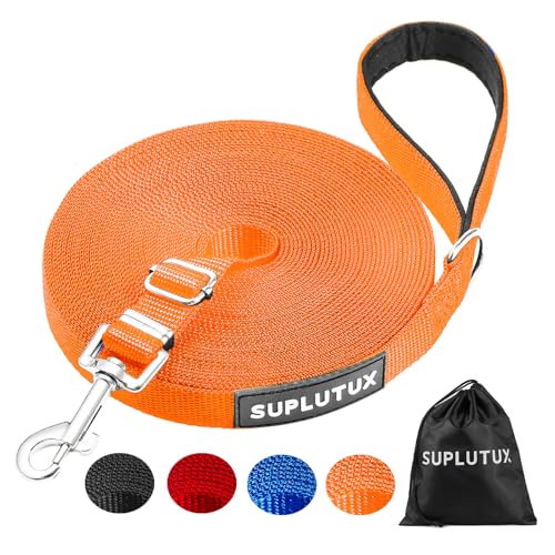 Schleppleine für Hunde, Laufleine für Hunde – Verstellbare Hundeleine mit Gepolstertem Griff inkl. Aufbewahrungstasche, Ideal für Training, Spaziergänge und Outdoor (Orange, 20m/64ft) von SuplutuX