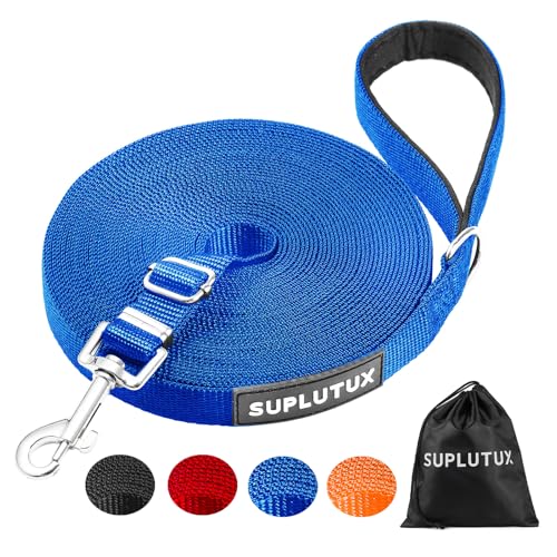 Schleppleine für Hunde, Laufleine für Hunde – Verstellbare Hundeleine mit Gepolstertem Griff inkl. Aufbewahrungstasche, Ideal für Training, Spaziergänge und Outdoor (Blau, 10m/32ft) von SuplutuX