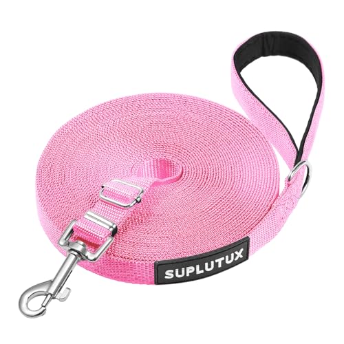 Schleppleine für Hunde, Laufleine für Hunde – Verstellbare Hundeleine mit Gepolstertem Griff inkl. Aufbewahrungstasche, Ideal für Training, Spaziergänge und Outdoor (Rosa, 10m/32ft) von SuplutuX