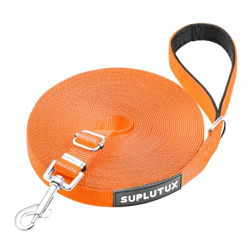 Schleppleine für Hunde, Laufleine für Hunde – Verstellbare Hundeleine mit Gepolstertem Griff inkl. Aufbewahrungstasche, Ideal für Training, Spaziergänge und Outdoor (Orange, 25m/82ft) von SuplutuX