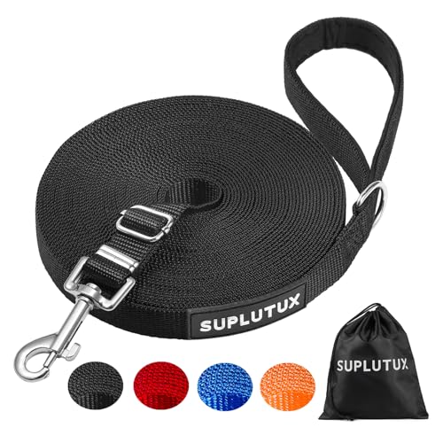 Schleppleine für Hunde, Laufleine für Hunde – Verstellbare Hundeleine mit Gepolstertem Griff inkl. Aufbewahrungstasche, Ideal für Training, Spaziergänge und Outdoor (Schwarz, 3m/10ft) von SuplutuX