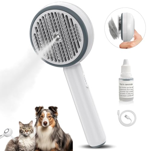 Katzenbürste mit Dampf, 3-in-1 Dampfbürste Katze, Bürste Katze mit Selbstreinigend Einem Knopf mit Wassertank und Spray, Anti Statische Elektrizität und Verknoten Steamy Brush für Katzen Hunde, Weiß von Supore