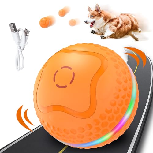 Supore Ball Interaktives Hundespielzeug Ball, Ø 85 mm Selbstrollender Ball Hund Groß, USB Wiederaufladbar, LED Leuchtend, Elektrisch Hundespielzeug Ball für Mittelgroße, Große Hunde (Pumpkin) von Supore