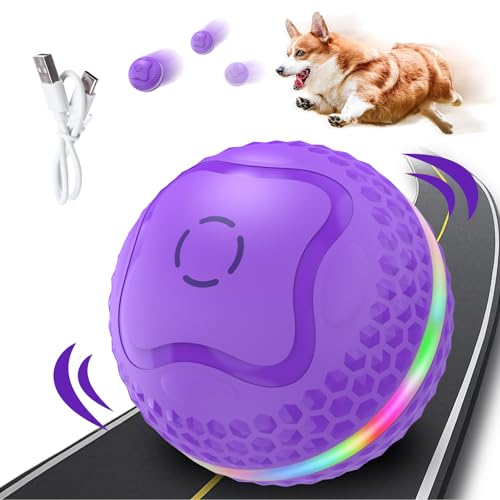 Supore Ball Interaktives Hundespielzeug Ball, Ø 85 mm Selbstrollender Ball Hund Groß, USB Wiederaufladbar, LED Leuchtend, Elektrisch Hundespielzeug Ball für Kleine, Mittelgroße, Große Hunde (Purple) von Supore