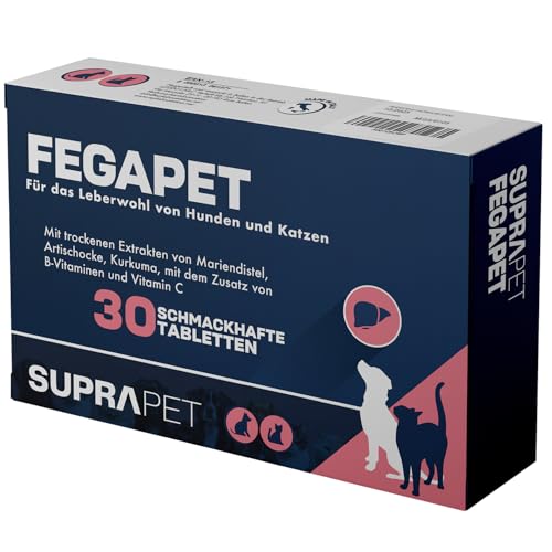 Suprapet Fegapet Leberunterstützung für Hunde und Katzen 30 Tabletten - Natürliches Ergänzungsfuttermittel für hepato-biliäre Funktionen mit Vitaminen, Mariendistel, Artischocke, Kurkuma, Lespedeza von Suprapet