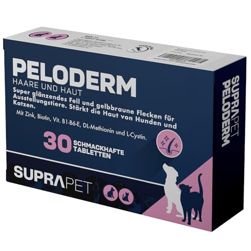 Suprapet Peloderm für Hunde und Katzen 30 Tabletten auf Basis von Biotin, Zink, Vitamin B, Methionin und Cystin für Wohlbefinden und Glanz der Haare | Ergänzungsfuttermittel von Suprapet