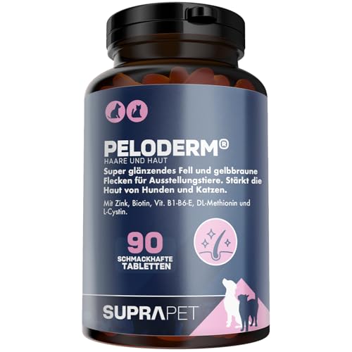 Suprapet Peloderm für Hunde und Katzen 90 Tabletten auf Basis von Biotin, Zink, Vitamin B, Methionin und Cystin für Wohlbefinden und Glanz der Haare | Ergänzungsfuttermittel von Suprapet