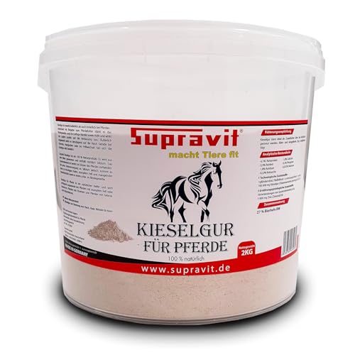 Supravit Kieselgur für Pferde – 2 kg wiederverschließbarer Eimer – Kieselerde, Siliziumquelle für Pferde – Hochwertiges Diatomeenerde-Pulver – Geeignet für Stall & Weide von Supravit