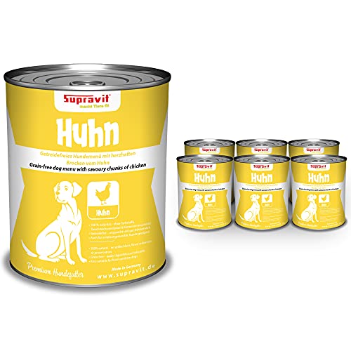 SUPRAVIT Nassfutter mit Huhn für Hunde I 6 x 820g schmackhafte Hundefutter Dose I leichtbekömmliches Hundenassfutter I Nassfutter Hund getreidefrei, ohne Zusatzstoffe & Aromen von Supravit