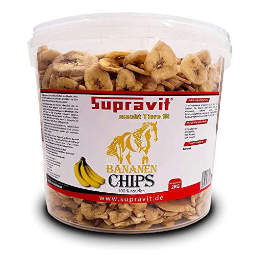 Supravit Bananenchips - 2kg Eimer Pferde leckerlies - knusprig getrocknete Bananen - Bananenchips ohne Zucker - appetitanregend als Ergänzung im Pferdefutter von Supravit