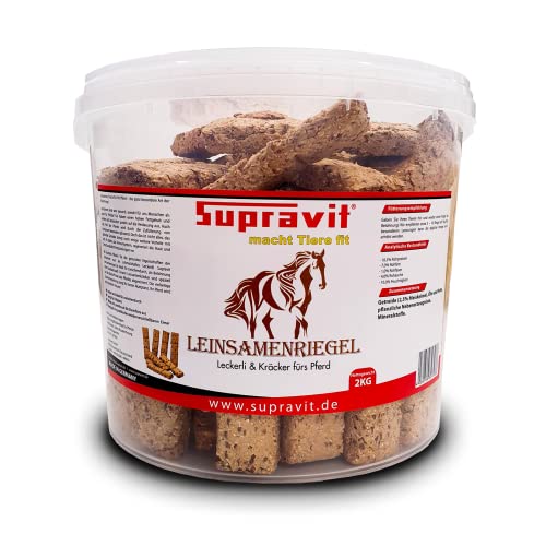 SUPRAVIT Leinsamen Pferde Leckerlies – 2kg Eimer - der etwas größere Belohnungssnack für Pferd und Pony – Leinsamenriegel – Pferdeleckerlis ohne Zucker - gesund & klebt nicht von Supravit