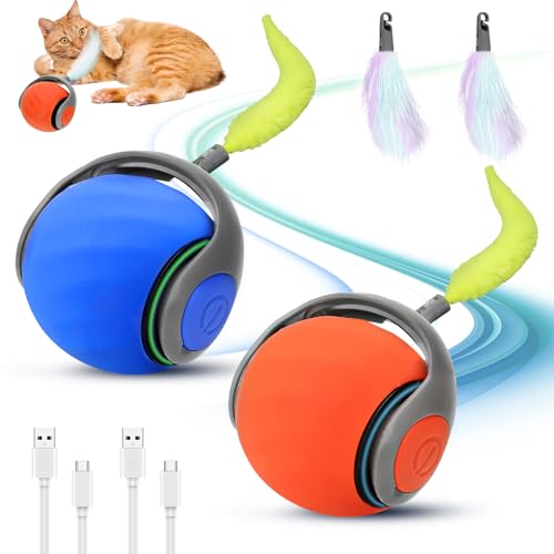 Suprbee Katzenspielzeug Ball Elektrisch, 2 pcs Interaktives Katzenspielzeug Katzenball 360°, Intelligenter Automatischer Rollball mit USB Aufladbar, Interaktiver Spielball für Katzen Hunde von Suprbee