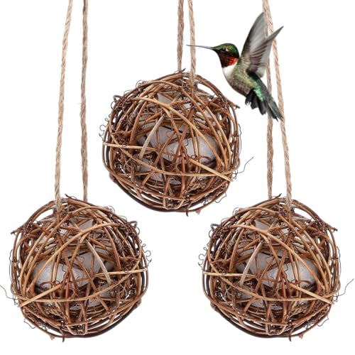 SUPVOX Kolibri-Nester aus Rattan, Vogelnester, Vogelnest, Vogelnesthäuser, Halter, natürliche Baumwollfüllung für Zaunkönige, Finken, Wildvögel, Hängedekoration, 8 cm, 3 Stück von Supvox