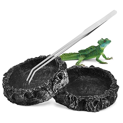 Supvox 2 Pcs Reptil Feeder Harz Wasser Schüssel Lebensmittel Schüssel Tong für Schildkröte Gecko und Schlange von Supvox