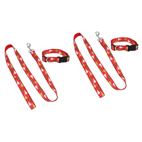 Supvox 2 Sätze Kragen Kordelzug weihnachtsbaumkragen Christmas Tree Collar hundegeschirr Leine Weihnachtskatzenleine Haustier geschenkset Hundeleine mit Weihnachtshalsband Hund Katze rot von Supvox