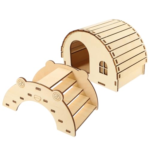 Supvox Hamsterversteck-Set Aus Holz 2-teilig Haustierhütte Brücke Dekoratives Holzhaus für Ratten von Supvox