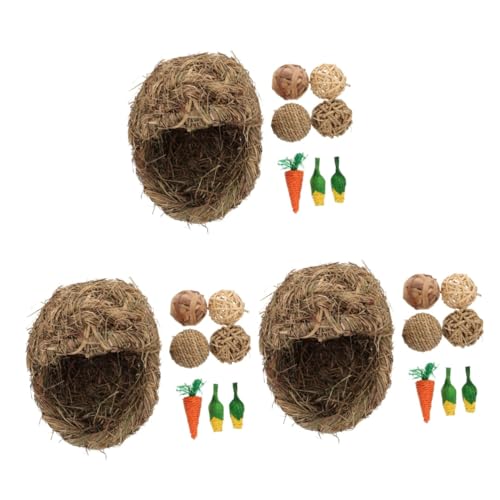 Supvox 3 Sätze Kaninchen-Gras-Nest Kaninchenkäfig Meerschweinchen Bequeme Haustierbetten Hamster-Seegrasmatte Hamster Spielzeug hamsterspielzeug Grasmatte für Hasen kleines Tiernest Stroh von Supvox