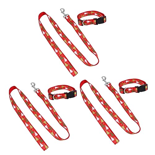 Supvox 3 Sätze Kragen Kordelzug weihnachtsbaumkragen Christmas Tree Collar Hundeleine Weihnachten Haustier Glocke Halsband geschenkset Halsseil für Hunde Weihnachtsleine für Haustiere rot von Supvox