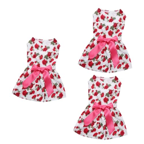 Supvox 3St Haustier Hund Rock Ärmellose Hemden Spitzenhemd Kleid mit Schleife Spitzenkleider Sommerkleider Blumenhaustierkleidung Sommerkleid für Hunde Hundekleidung ädchen von Supvox